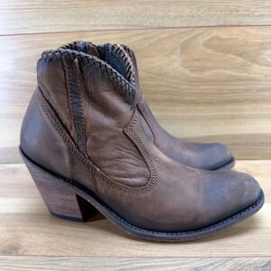 LIBERTY BLACK Vegas Faggio Bootie Womens 7 Brown Leather Zipper Block Heel